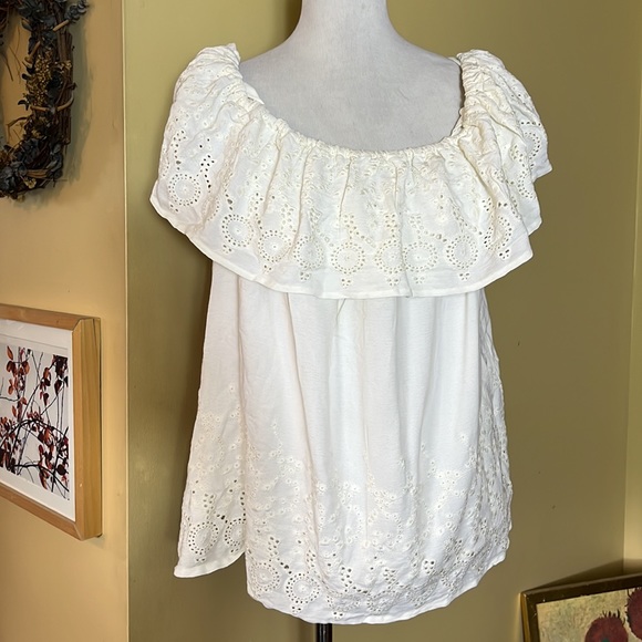 LUCKY Size 2x On/Off Shoulder Eyelet EmbroideredTop Pullover Romantic $99 NEW - Picture 9 of 16